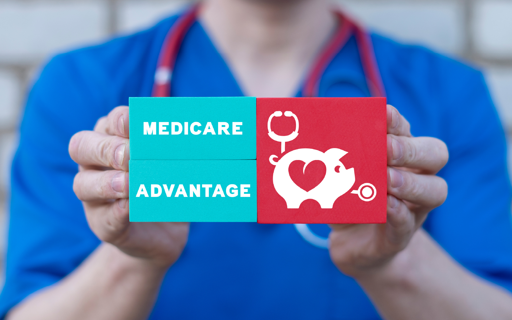 Concept of Medicare Advantage Plan. Health care insurance. Medicare benefits. Medicaid service.