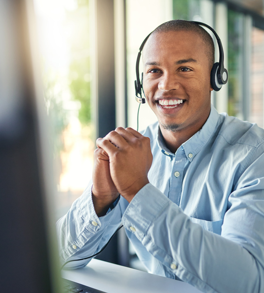happy customer service agent with headset