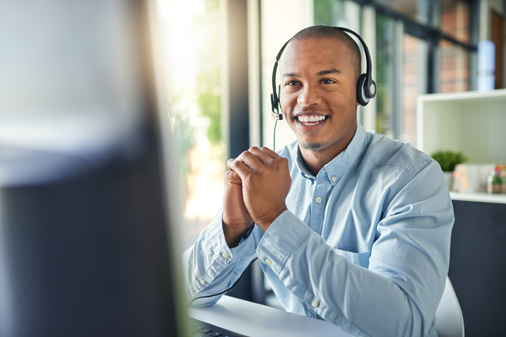 happy customer service agent with headset