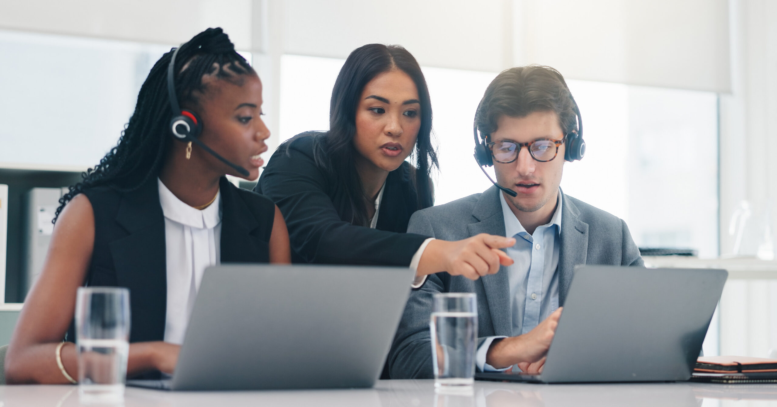three people discussing